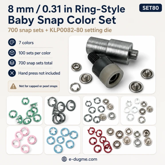 Baby Snap Fastener Set 8 mm with Hand Press for Children's Clothing and Hobby Sewing