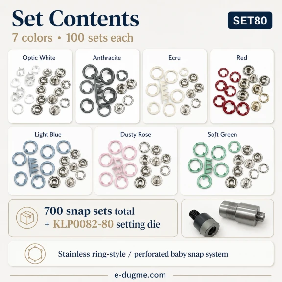 Baby Snap Fastener Set 8 mm with Hand Press for Children's Clothing and Hobby Sewing
