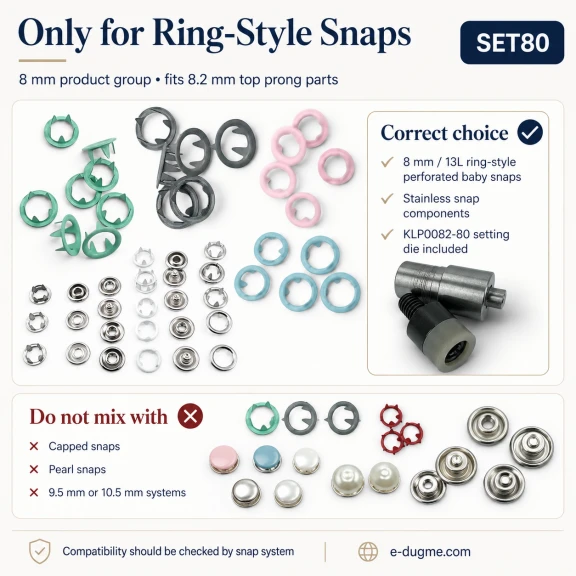 Baby Snap Fastener Set 8 mm with Hand Press for Children's Clothing and Hobby Sewing