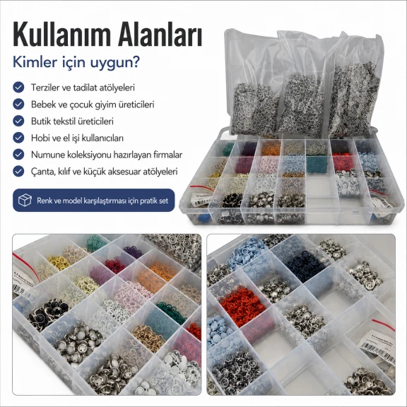 9.5 mm Paslanmaz Klıkıt Renk ve Kalıp Seti – Delikli, Kapaklı ve Sedefli 23 Model / 2300 Takım
