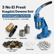 Pleated Screen Trial Set with 250 Eyelets, Manual Hand Press, Punch and Setting Dies for 5–5.5 mm / 0.197–0.217 in Eyelets Set00030SinDN