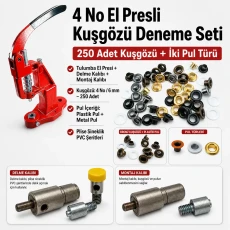 Pleated Screen Trial Set with 250 Eyelets, Manual Hand Press, Punch and Setting Dies for 6–6.5 mm / 0.236–0.256 in Eyelets Set00040SinDN