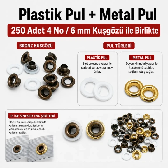 4 No Plise Sineklik Kuşgözü El Presli Makineli Başlangıç Seti, 6 mm çapında delik açma kalıbı ve tulumba el presi ile