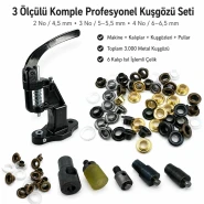2 No / 4,5 mm, 3 No / 5–5,5 mm ve 4 No / 6–6,5 mm Plise Sineklik Kuşgözü 3 Ölçülü El Presli Komple Profesyonel Set Set002SinDnPrf