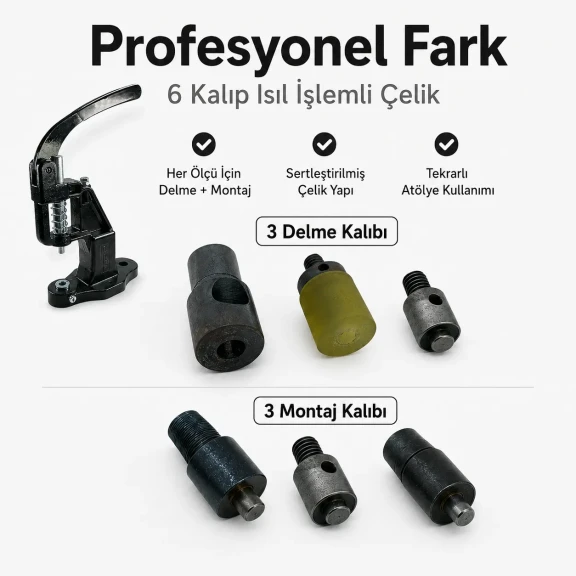 2 No, 3 No ve 4 No Plise Sineklik Kuşgözü El Presli Komple Set - 4,5 mm, 5 mm, 6 mm ölçülerinde PVC şeritler için uygun