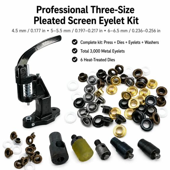 2 No, 3 No ve 4 No Plise Sineklik Kuşgözü El Presli Komple Set - 4,5 mm, 5 mm, 6 mm ölçülerinde PVC şeritler için uygun