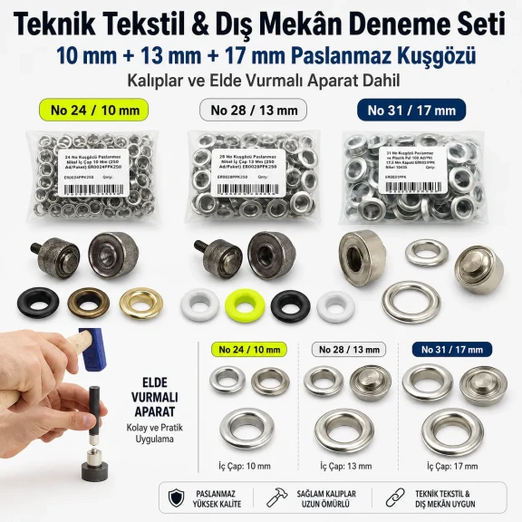 Teknik Tekstil & Dış Mekân Kuşgözü Deneme Seti – 10 mm, 13 mm ve 17 mm Kuşgözü Dahil TEKNIK-DISMEKAN-DENEME-SET11