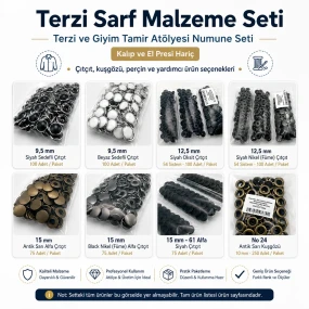 Tailor Supply, Repair and Sample Set – Snap Fasteners, Eyelets, Rivets and Jeans Buttons – Press and Dies Not Included TERZI-SARF-NUMUNE-SET01