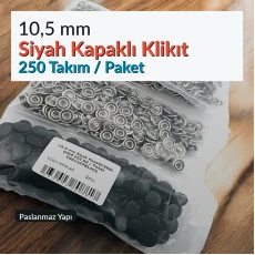 10,5 mm Paslanmaz Siyah Kapaklı Klikıt Çıtçıt 250 Takım/Paket C0011KPBLACK