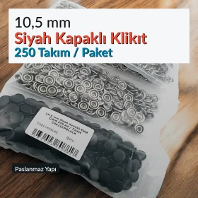 10,5 mm Paslanmaz Siyah Kapaklı Klikıt Çıtçıt 250 Takım/Paket C0011KPBLACK