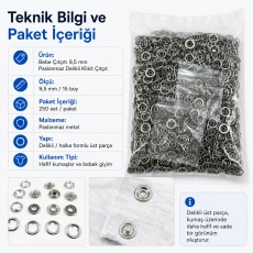 Bebe Çıtçıtı 9,5 mm Paslanmaz Delikli Klikıt Çıtçıt 250 Adet/Pk C0095DPPK