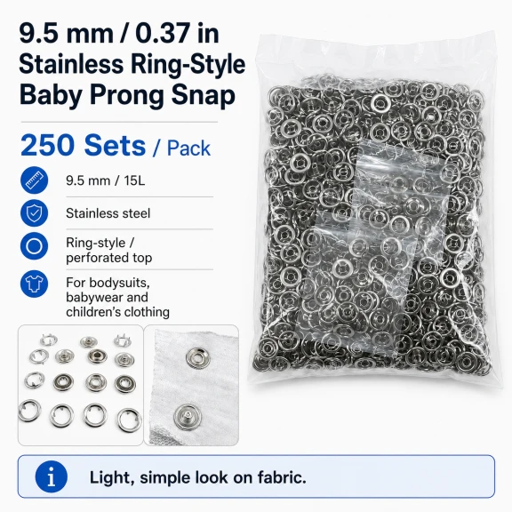 Bebe Çıtçıtı 9,5 mm Paslanmaz Delikli Klikıt Çıtçıt, 250 Adet/Paket, bebek giyim ve zıbınlar için ideal