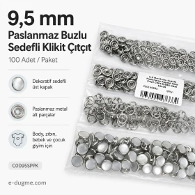 9,5 mm Paslanmaz Buzlu Sedefli Klikıt Çıtçıt 100 Adet/Paket C0095SPPK
