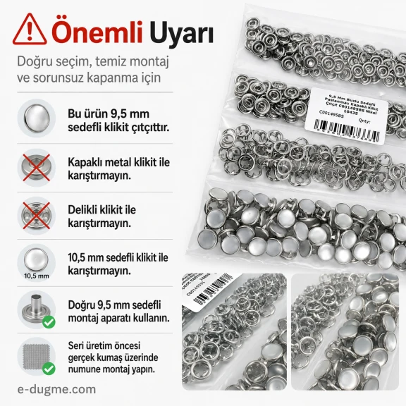 9,5 mm paslanmaz buzlu sedefli klikıt çıtçıt, estetik görünüm ile işlevsel kullanım avantajı sunan tekstil aksesuarı