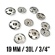 19 mm 30 L 3/4" Sew-On Snap Button Brass Stainless ERD190PR