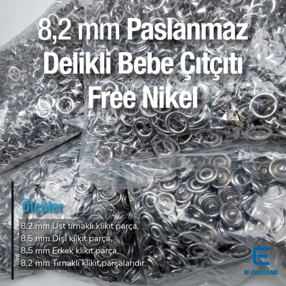 8 mm Klikıt Çıtçıt - Bebe Çıt Çıtı 1000 Adet Paslanmaz ERBCLK0008P