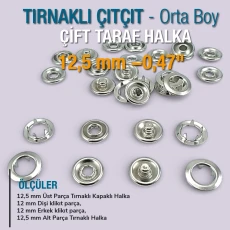 Tırnaklı Çıt çıt 12,5 mm Çift Delikli Klikıt Çıtçıt ERC00125TIRPR