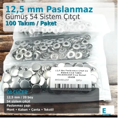 Çıtçıt Düğme 54 Sistem 12,5 mm Hafif Bombeli Paslanmaz Gümüş Çıtçıt 100 Takım ERCA00125P