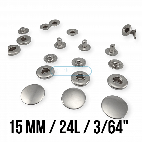 Snaps Fasteners 19/32" Stainless Alpha 15 mm 24L  Set Of 4 ERCA0015P