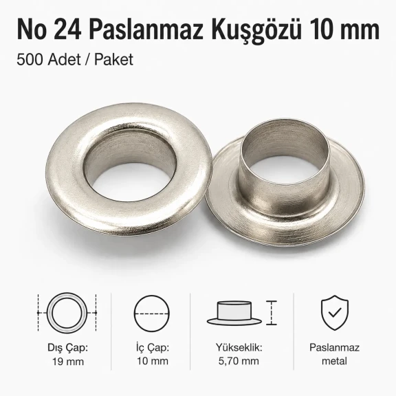 10 mm Inner Diameter Stainless Metal Eyelet Capsule for Textile and Leather Projects, 500 pcs Pack