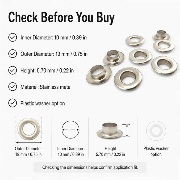 10 mm Inner Diameter Stainless Metal Eyelet Capsule for Textile and Leather Projects, 500 pcs Pack