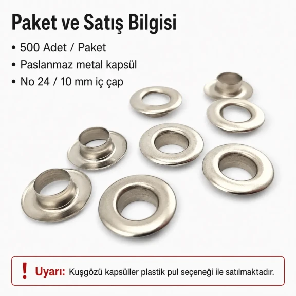 10 mm Inner Diameter Stainless Metal Eyelet Capsule for Textile and Leather Projects, 500 pcs Pack