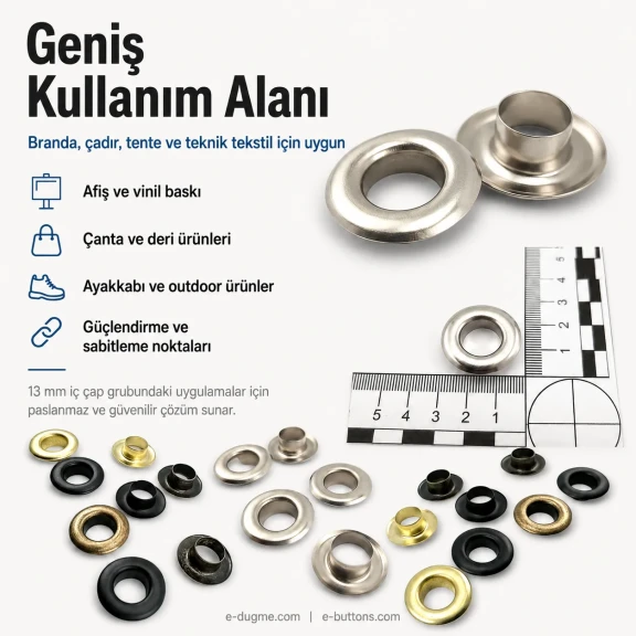 Kuşgözü No 28 Paslanmaz 13 mm ER0028P, çanta ve tekstil projelerinde kullanılmak üzere tasarlanmış, paslanmaz metal
