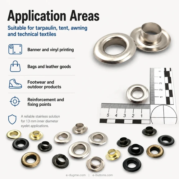 Kuşgözü No 28 Paslanmaz 13 mm ER0028P, çanta ve tekstil projelerinde kullanılmak üzere tasarlanmış, paslanmaz metal