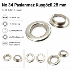 Kuşgözü No 34 Paslanmaz 28 mm 500 Adet Paket ER0034P