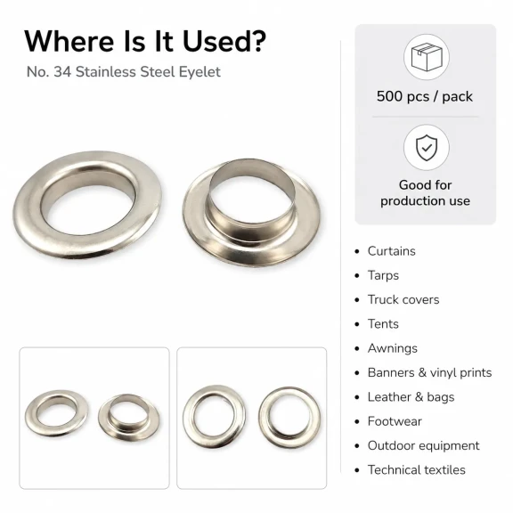 Kuşgözü No 34 Paslanmaz 28 mm ER0034P, yüksek kaliteli metal kuşgözü, tekstil, deri, çanta ve ayakkabı projeleri için ideal