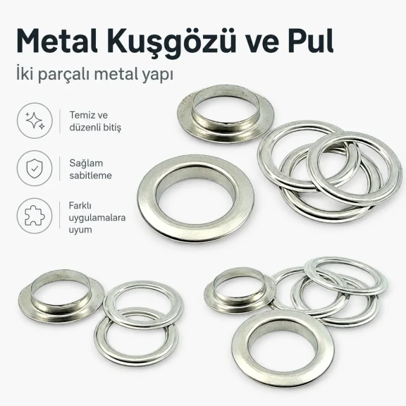 32 No 21 mm Düz Pirinç Kuşgözü 500 Adet/Paket - Tekstil ve Aksesuar Kullanımı için Uygun