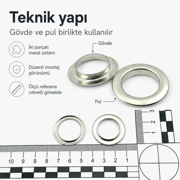 32 No 21 mm Düz Pirinç Kuşgözü 500 Adet/Paket - Tekstil ve Aksesuar Kullanımı için Uygun