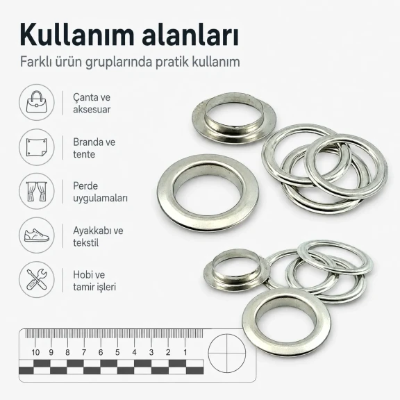 32 No 21 mm Düz Pirinç Kuşgözü 500 Adet/Paket - Tekstil ve Aksesuar Kullanımı için Uygun