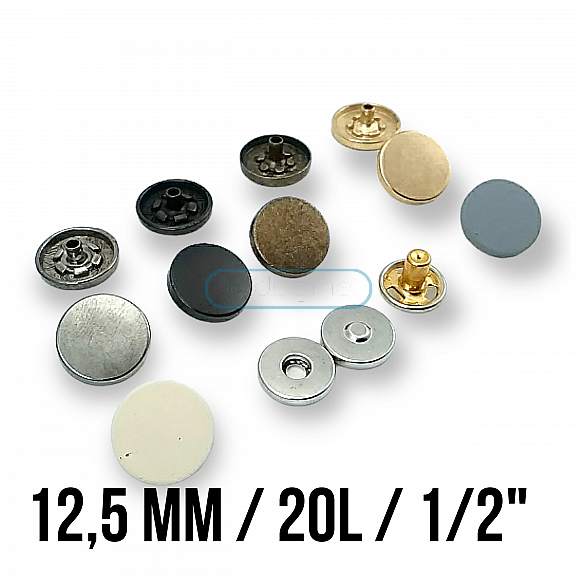 Magnetic Snap Fastener 12.5 mm Set of 4 Flat Zamak ERMK0125ZMK12