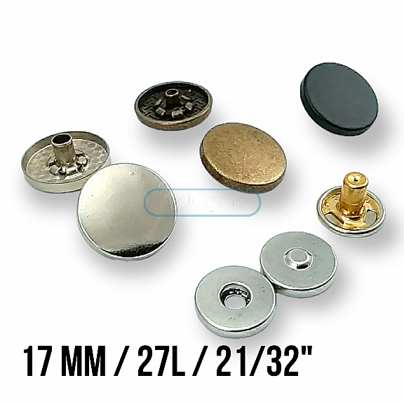 Magnetic Snap Fastener 17 mm Set of 4 Flat Zamak ERMK018ZMK17