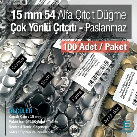 Çıtçıt Düğme 15 mm Paslanmaz 100 adet/Pk C00016PPK