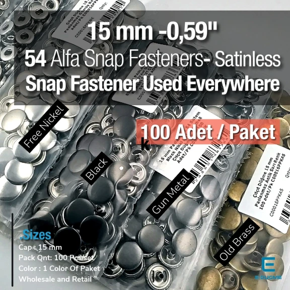Çıtçıt Düğme 15 mm Paslanmaz 100 adet/Pk  C00016PPK