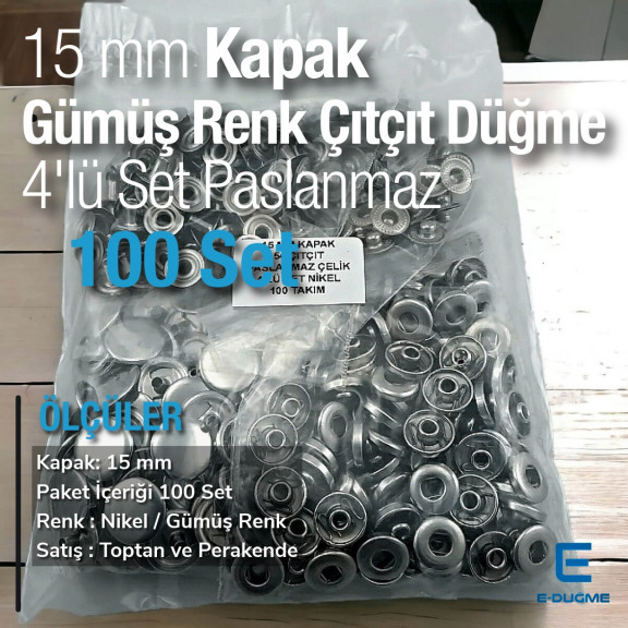 Çıtçıt Düğme 15 mm Paslanmaz 100 adet/Pk  C00016PPK
