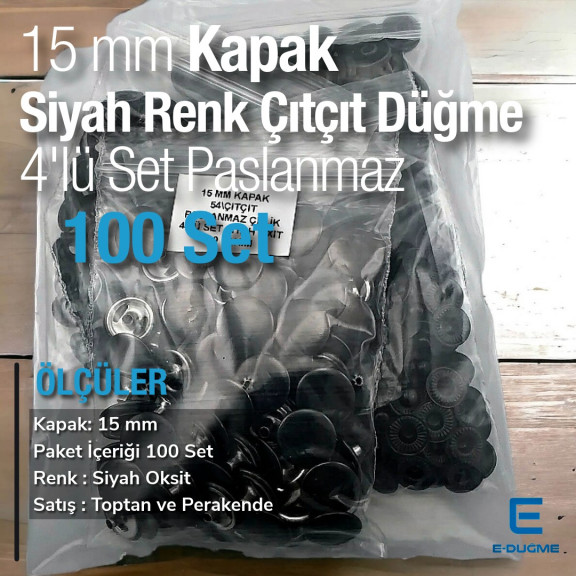 Çıtçıt Düğme 15 mm Paslanmaz 100 adet/Pk  C00016PPK