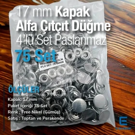 Alfa Çıtçıt Düğme 17 mm Paslanmaz Çelik Çıtçıt Düğme 75 Adet/Paket C0001P17PK