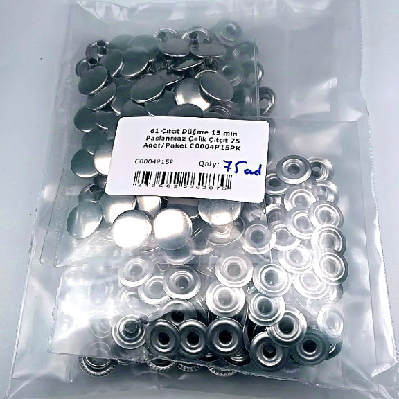 61 Snap Fasteners 15 mm Stainless Steel Snap Fastener 75 Pcs/Pack C0004P15PK
