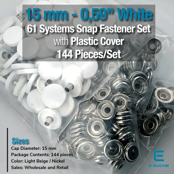 61 Çıtçıt Düğme 15 mm Saç 3 Alt Parça Çıtçıt 144 Adet/Paket C0004PL15PK