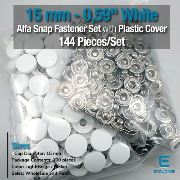 Alfa Çıtçıt Düğme 15 mm Plastik Kapak Saç 3 Alt Parça 144 Adet/Paket CPL0001PPK