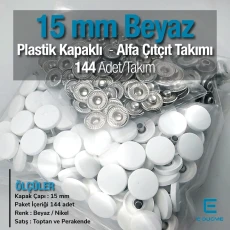 Alfa Çıtçıt Düğme 15 mm Plastik Kapak Saç 3 Alt Parça 144 Adet/Paket CPL0001PPK