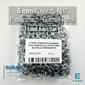 2 Nolu Paslanmaz Kuşgözü Gümüş Renk İç Çap 5 mm 1000 Ad/Paket ER0002PPK