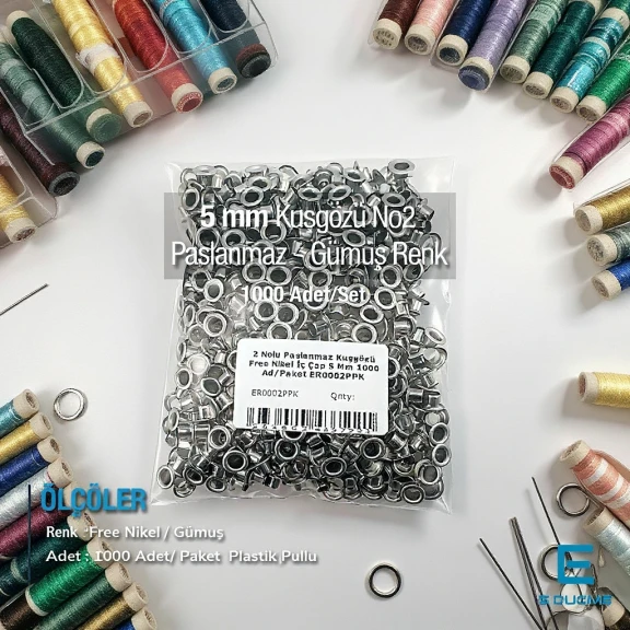 2 Nolu Paslanmaz Kuşgözü İç Çap 5 mm 1000 Ad/Paket ER0002PPK