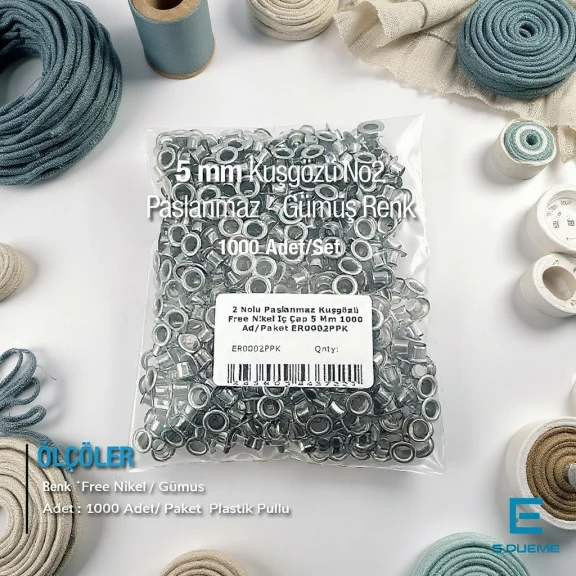 2 Nolu Paslanmaz Kuşgözü İç Çap 5 mm 1000 Ad/Paket ER0002PPK