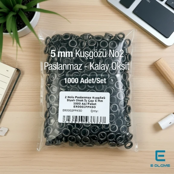 2 Nolu Paslanmaz Kuşgözü Eskitme Gümüş Renk İç Çap 5 mm 1000 Ad/Paket ER0002PPKKO