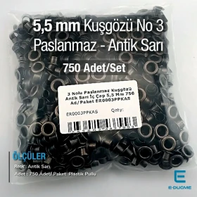 3 Nolu Kuşgözü Paslanmaz Antik Sarı İç Çap 5,5 mm 750 Ad/Paket ER0003PPKAS