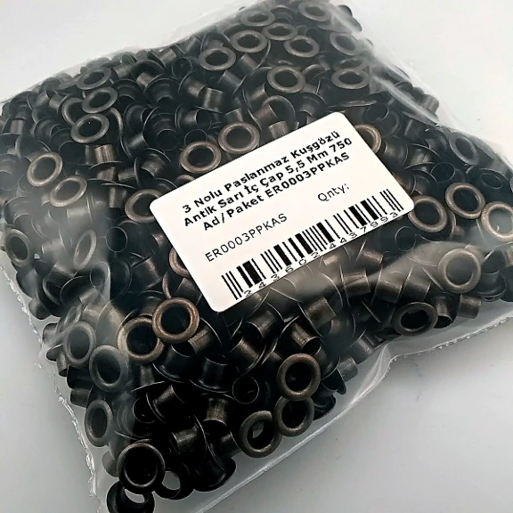 3 Nolu Kuşgözü Paslanmaz Antik Sarı İç Çap 5,5 mm 750 Ad/Paket ER0003PPKAS